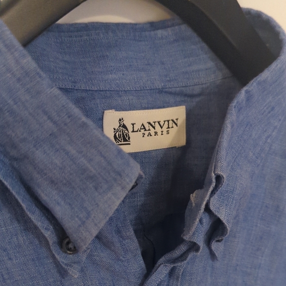 Lanvin Linen Casual Blue Button Down Shirt - Picture 2 of 2
